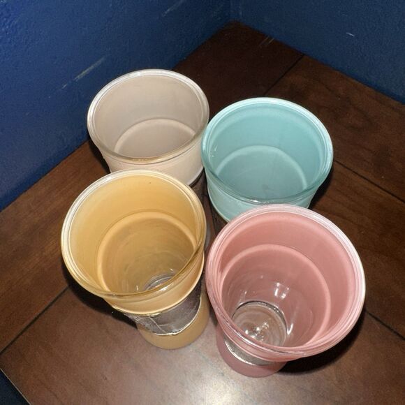 Vintage MCM Siesta Ware Tiki Bar Glasses Mahogany Wood Wrapped Set Of 4 - Picture 10 of 11